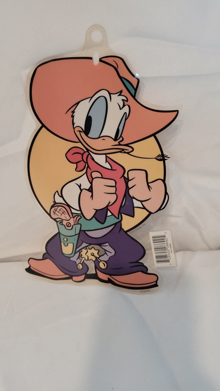 Vintage Disney Donald Duck Cowboy Window Cling Color-Clings Suction Cup Decor